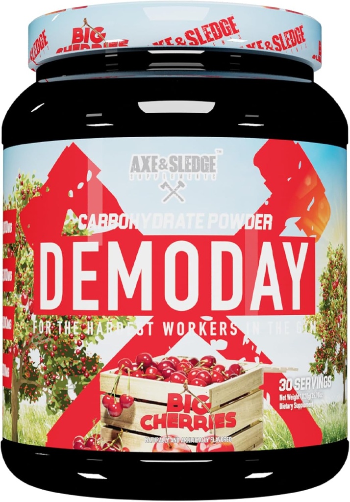 Axe & Sledge Συμπληρώματα Demo Day Intra-Workout Carbohydrate σκόνη με Cluster Dextrin, Carb10, Hydromax, & Παλατινόζη, Ενισχύει την απόδοση και τις αντλίες, 30 Σερβίρει (Μεγάλα Κεράσια)