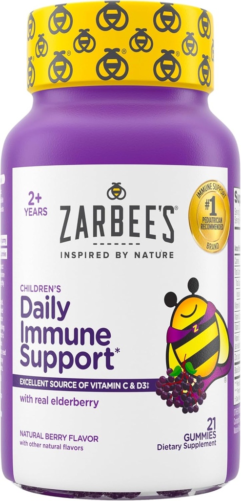 Gummies Elderberry του Zarbee για τα παιδιά με βιταμίνη C; Ψευδάργυρος & Elderberry; Καθημερινή Παιδιά Ανοσολογική Υποστήριξη Βιταμίνες Gummy για παιδιά ηλικίας 2 και άνω; Φυσικό άρωμα μούρου; 21 κόμης