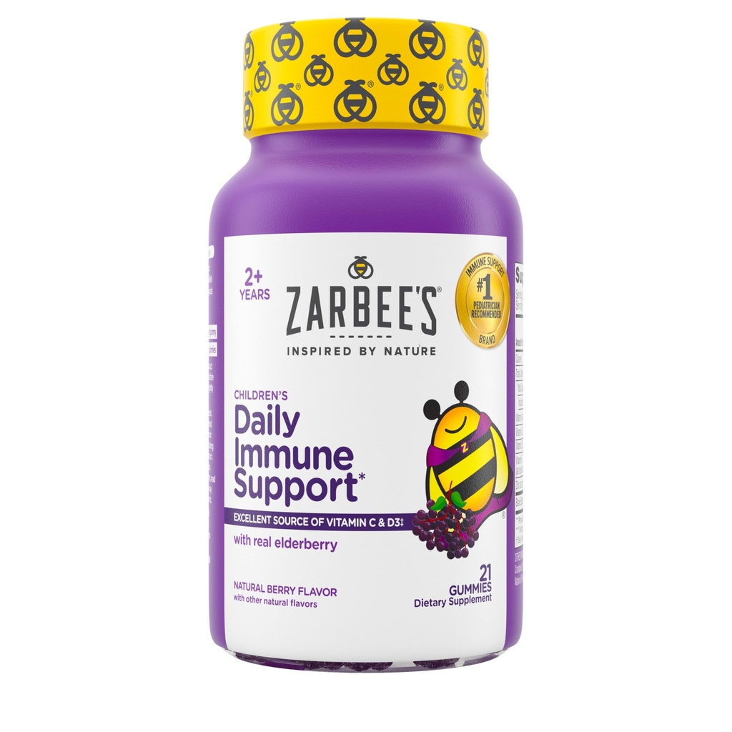 Gummies Elderberry του Zarbee για τα παιδιά με βιταμίνη C; Ψευδάργυρος & Elderberry; Καθημερινή Παιδιά Ανοσολογική Υποστήριξη Βιταμίνες Gummy για παιδιά ηλικίας 2 και άνω; Φυσικό άρωμα μούρου; 21 κόμης