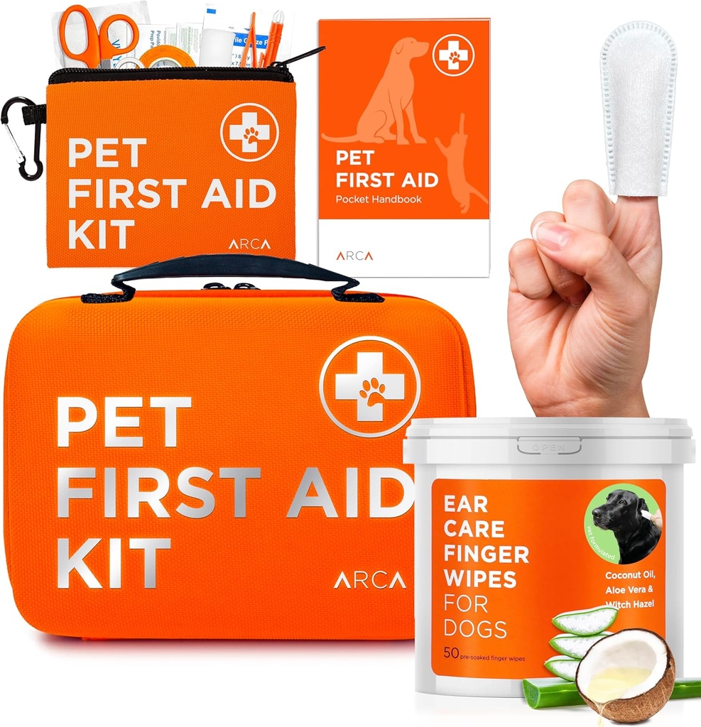 Care Bundle - First Aid Kit and Ear Cleaner Wipes for Dogs, Essential Health and Hygiene Set