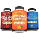 Nutrivein Premium Βερβερίνη, μηλίτης του μήλου Ξύδι, & Liposomal Vitamin C Συμπλήρωμα Δέσμη: Κάψουλες Βιταμίνης C υψηλής απορρόφησης, κάψουλες ACV, & συμπλήρωμα βερβερίνης για την ευεξία και την ανοσία