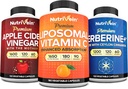 Nutrivein Premium Βερβερίνη, μηλίτης του μήλου Ξύδι, & Liposomal Vitamin C Συμπλήρωμα Δέσμη: Κάψουλες Βιταμίνης C υψηλής απορρόφησης, κάψουλες ACV, & συμπλήρωμα βερβερίνης για την ευεξία και την ανοσία