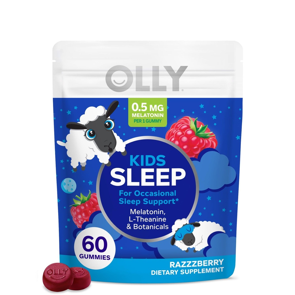 OLLY παιδιά Gummy ύπνου, 0.5mg μελατονίνη, L Theanine, χαμομήλι, και λεμονιού, παιδιά Chewable συμπλήρωμα, περιστασιακή υποστήριξη ύπνου, σμέουρο - 60 κόμης