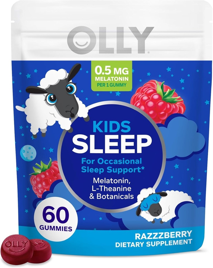 OLLY παιδιά Gummy ύπνου, 0.5mg μελατονίνη, L Theanine, χαμομήλι, και λεμονιού, παιδιά Chewable συμπλήρωμα, περιστασιακή υποστήριξη ύπνου, σμέουρο - 60 κόμης