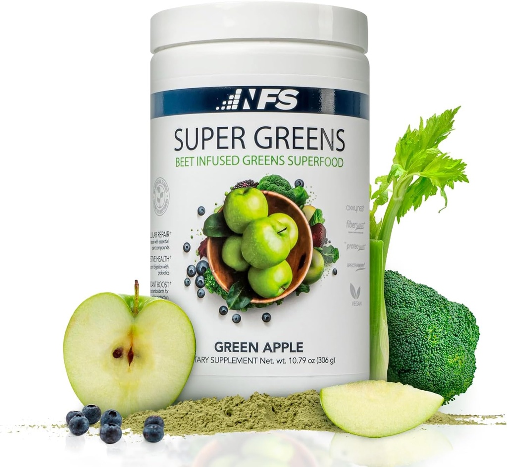 Super Greens Beet Infused Superfood Powder – Βιολογικά Πράσινα Superfoods, Protein, Antioxidants & Probiotics, Υποστηρίζει την υγιεινή πίεση του αίματος, Digestion & Energy Boost (Πράσινη Apple, 30 Servings)