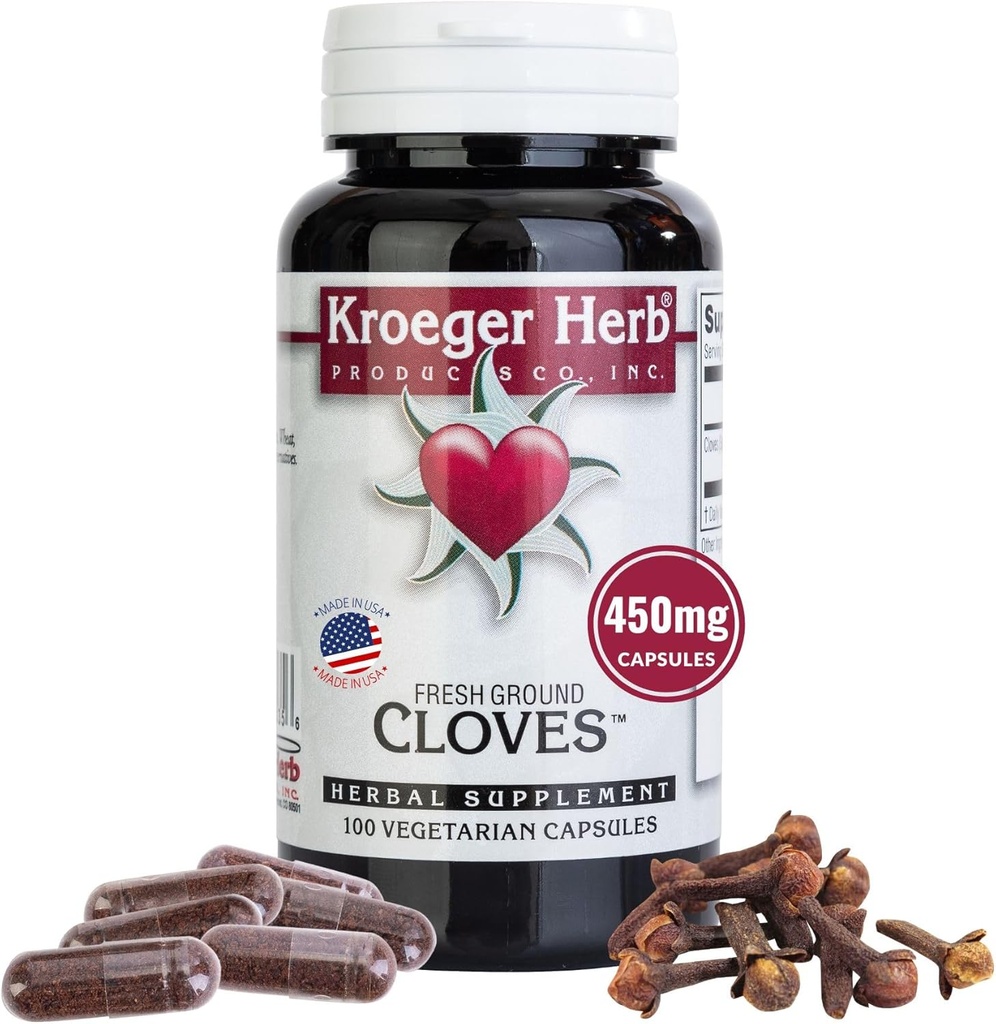 Kroeger Herb, Cloves, Natural Antioxidant Cloves Capsules, Clove Supplement, Liver Health, Digestive Clove - Vegetarian, Non-GMO, Gluten Free, No Preservatives or Fillers-100 Capsules, Made in USA
