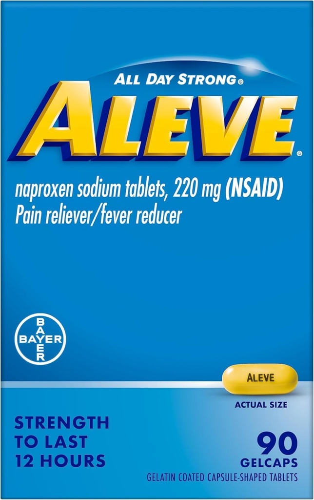 Aleve Pain Reliever & Fever Reducer Gelcaps, Νάπροξεν Νάτριο, Πονοκέφαλο και την πλάτη και το σώμα Pain Relief Medicine, για ενήλικες και παιδιά ηλικίας 12 και άνω, 90 Count