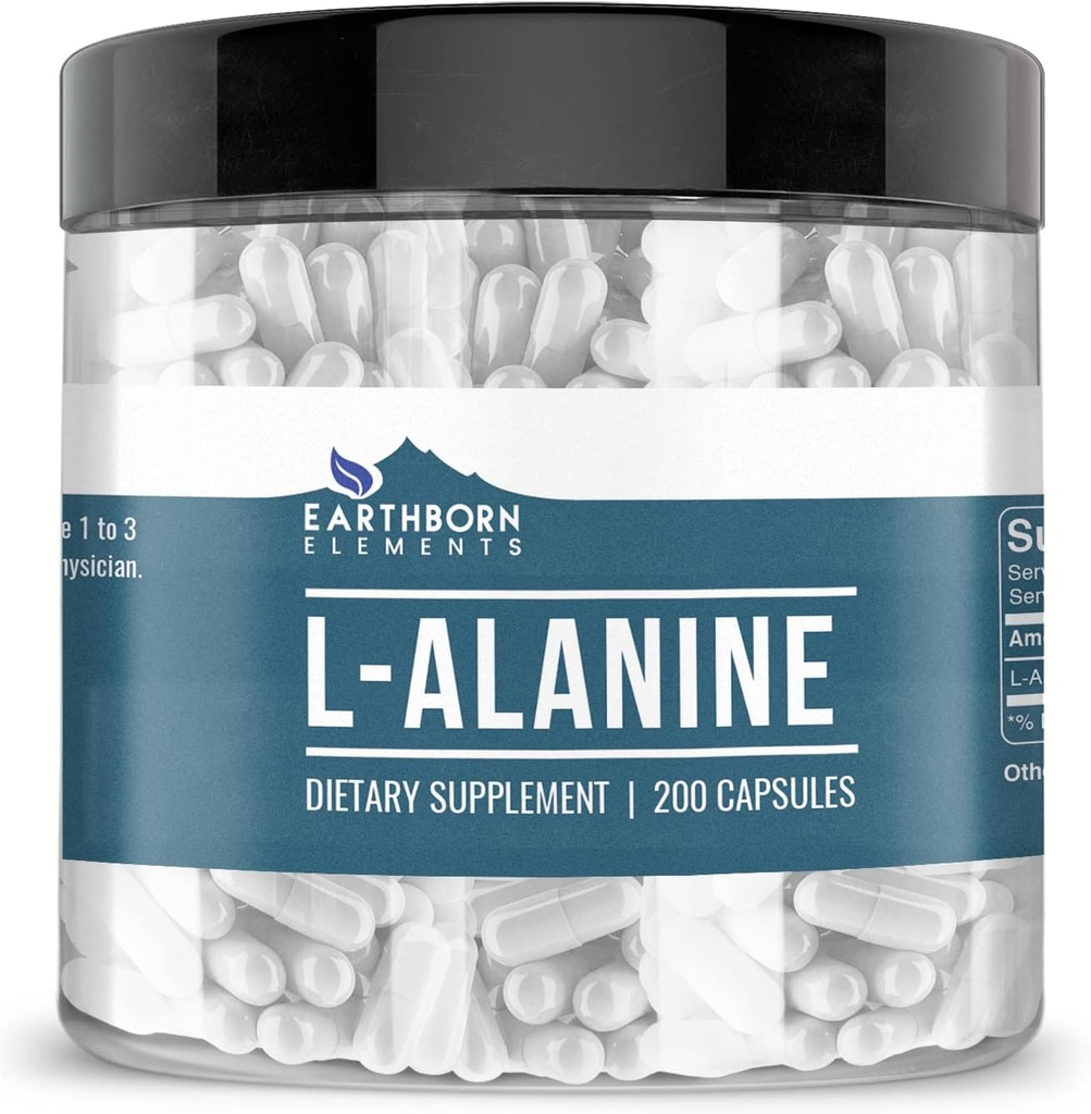 Earthborn Elements L-Alanine 200 Κάψουλες, Αγνά & Αδιάλυτα, Χωρίς Πρόσθετα
