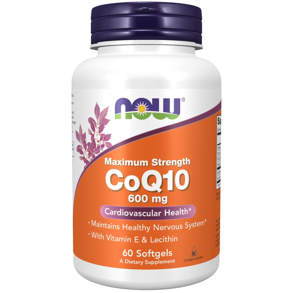 NOW Συμπληρώματα Τροφίμων, CoQ10 600 mg, Μέγιστη Δύναμη με Βιταμίνη Ε & Λεκιθίνη, 60 Softgels
