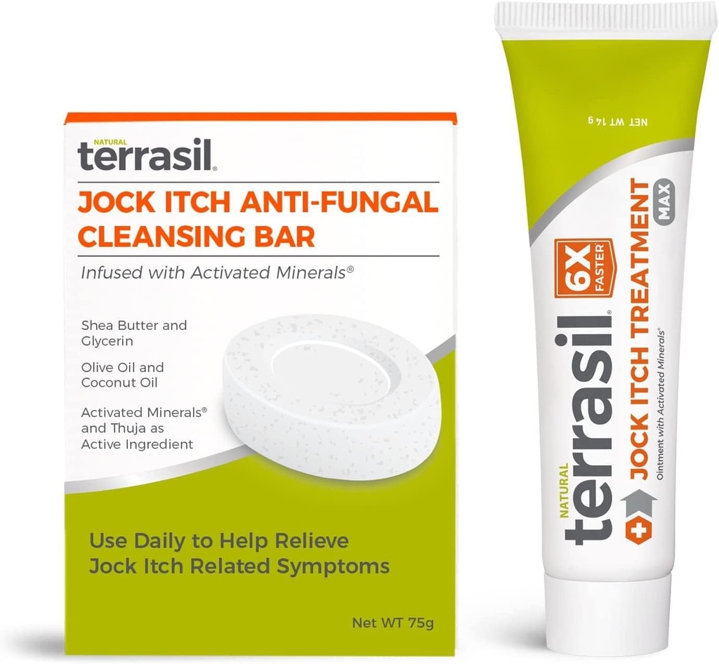 terrasil Jock Itch Αντιμυκητιασική Κρέμα Επιπλέον Δύναμη + Αντιμυκητιασικό Σαπούνι 2-Product Care Kit με Κλινική Αποδεδειγμένη Κλοτριμαζόλη για Αποτελεσματική Θεραπεία & Ανακούφιση Jock Itch (.5oz Tube + 75g bar)