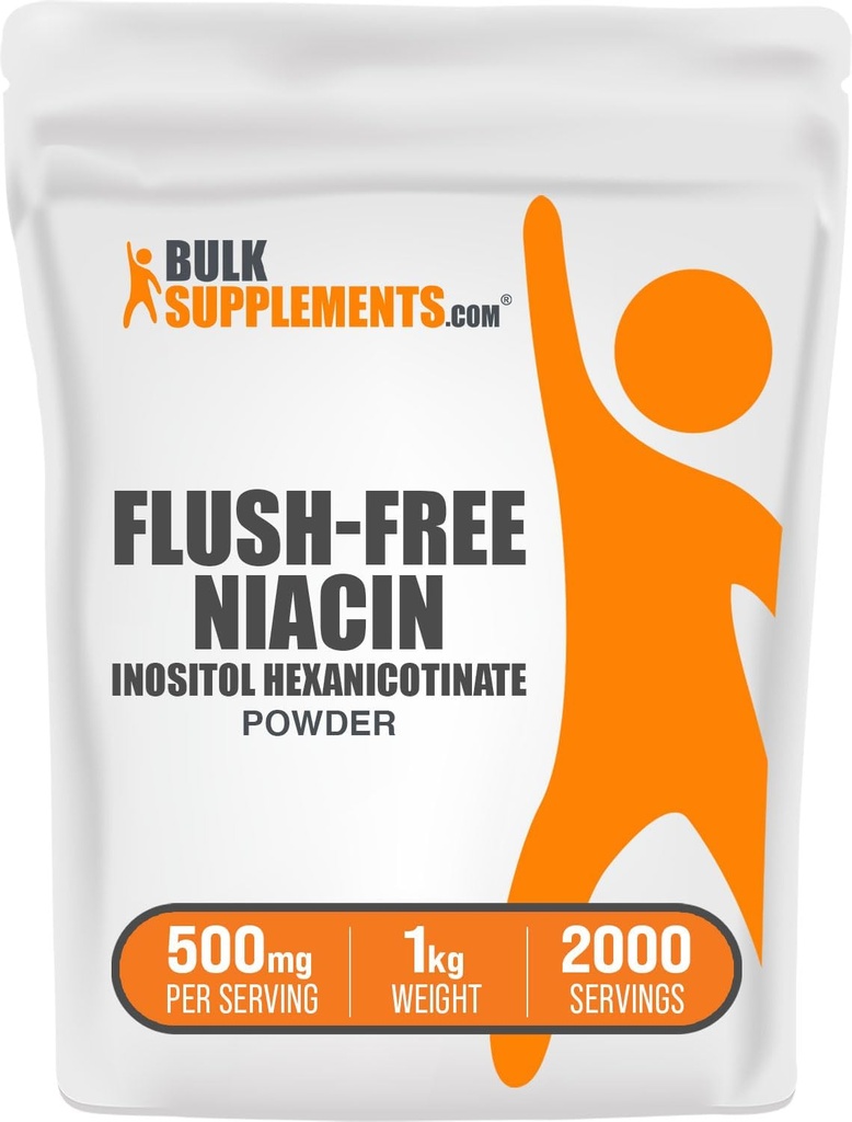 BulkSupplements.com Flush Free Niacin Powder - as Inositol Hexanicotinate, Vitamin B3 Supplement, Niacin 500mg Flush Free - Χωρίς γλουτένη, 500mg ανά Σερβίρισμα, 1kg (2,2 lbs) (πακέτο των 1)