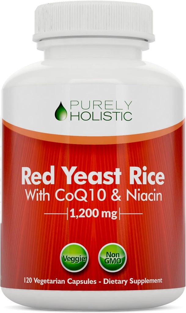 Red Yeast Rice 1200mg με CoQ10 συμπλήρωμα & Flush Free Niacin 120 επιπλέον Χορτοφαγικές κάψουλες αντοχής – Προηγμένη Υγιεινή φόρμουλα καρδιάς - Μη-ακτινοβολημένη, Citrinin δωρεάν