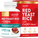Red Yeast Rice 1200mg με CoQ10 συμπλήρωμα & Flush Free Niacin 120 επιπλέον Χορτοφαγικές κάψουλες αντοχής – Προηγμένη Υγιεινή φόρμουλα καρδιάς - Μη-ακτινοβολημένη, Citrinin δωρεάν