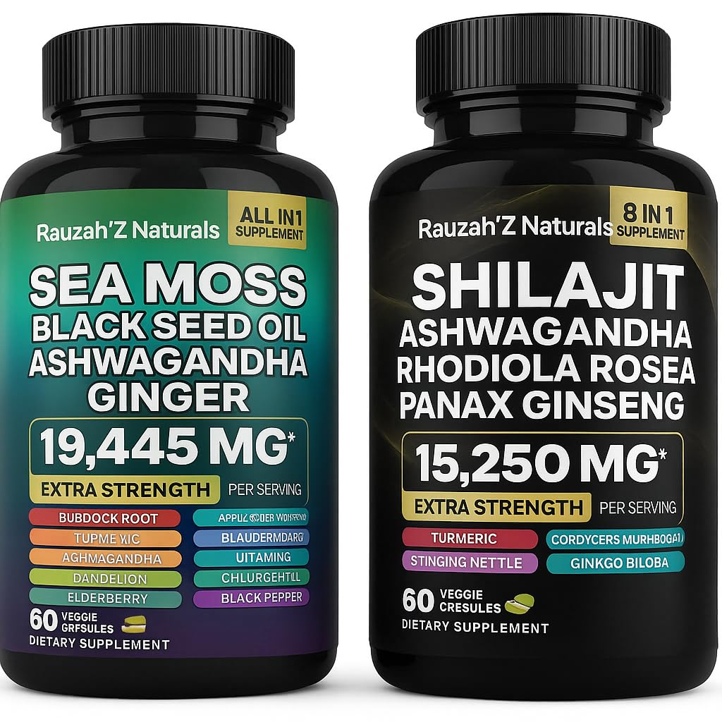 Sea Moss and Shilajit Bundle - Sea Moss, Black Seed Oil, Ashwagandha, Ginger & Shilajit, Rhodiola Rosea, Panax Ginseng