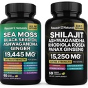 Sea Moss and Shilajit Bundle - Sea Moss, Black Seed Oil, Ashwagandha, Ginger & Shilajit, Rhodiola Rosea, Panax Ginseng