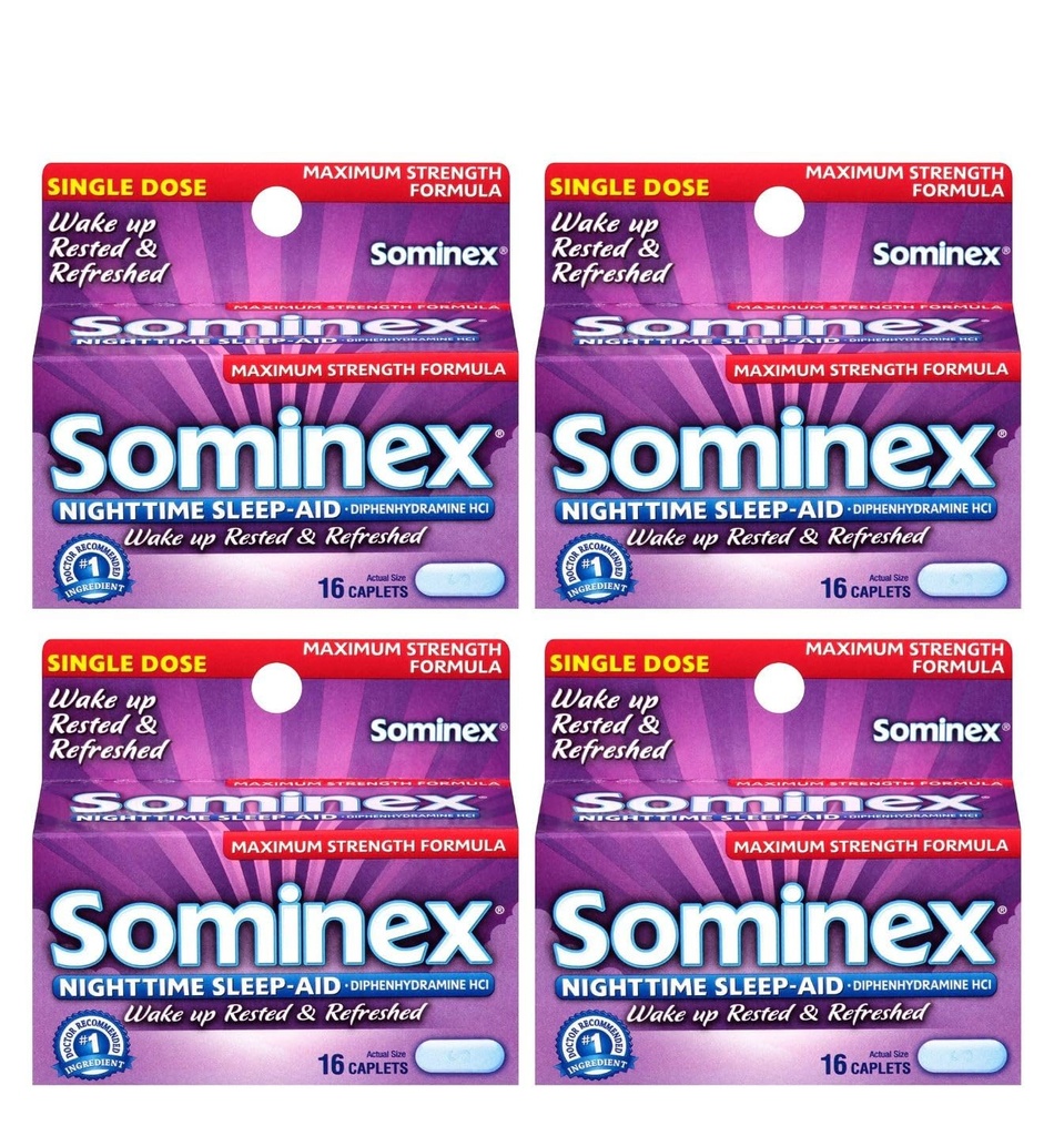 Sominex Nighttime Sleep-Aid Caplets, Maximum Strength, 16 ea (Συσκευασία των 4)
