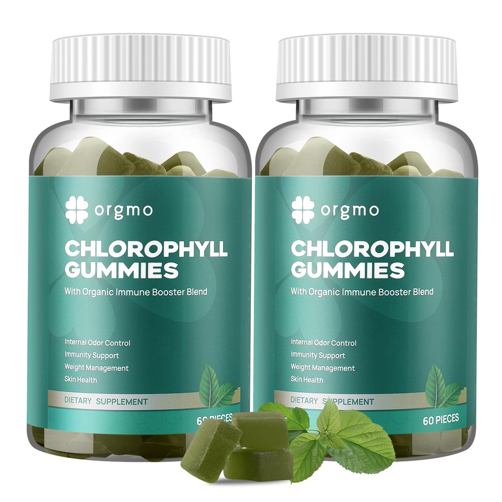 Chlorophyl Gummies for Body Odor Deodorant 2 Pack, Sugar Free Vitamins D Gummy 1000IU, ACV Spirulina Chlorella Herbal Supplement for Women Immune Support Vegan Non-GMO