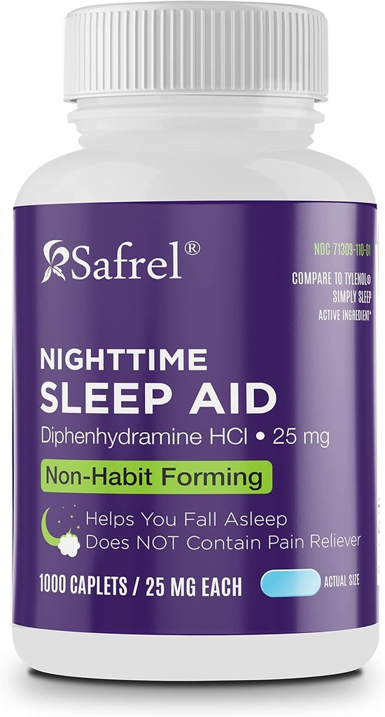 Safrel Nighttime Sleep Aid, Diphenhydramine HCl 25mg 