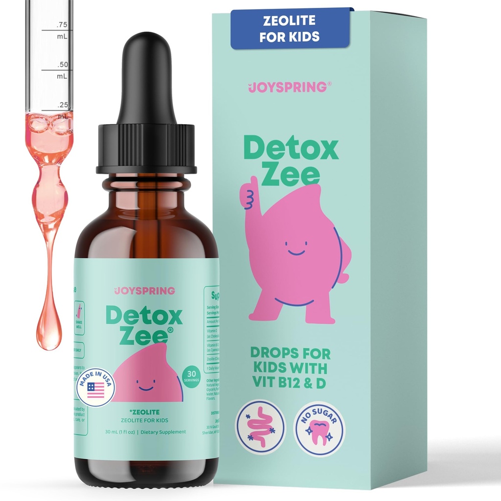 JoyΆνοιξη DetoxZee ζεόλιθος σταγόνες για τα παιδιά – Κλινοπτιλόλιθος με βιταμίνη D3 & Κυανοκοβαλαμίνη Βιταμίνη B12 – Φυσικό Berry Flavor Liquid 
