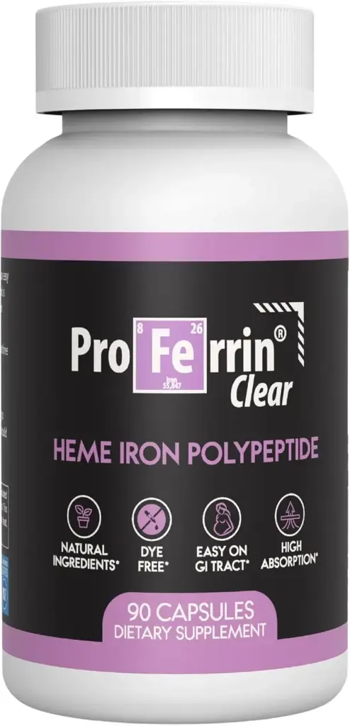 Proferrin Clear Heme Iron Supplement, 90 Capsules- Superior Absorption, Easy on The Gut, Natural, Made in The US