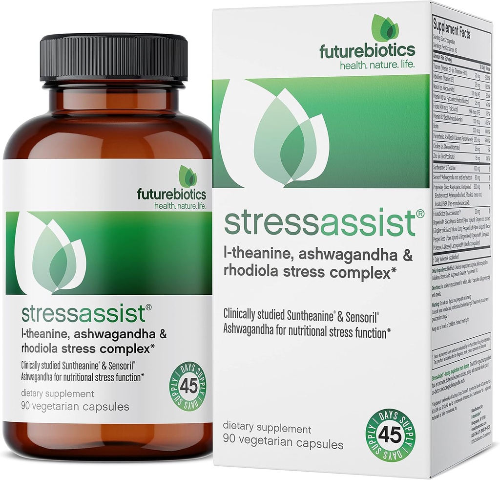 Futurebiotics Stressassist L-theanine Ashwagandha και Rhodiola Rosea Stress Complex - Φυσική διατροφική λειτουργία στρες, 90 κάψουλες χορτοφάγων