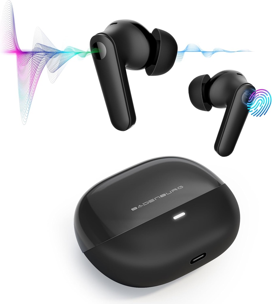 Airbeat 1 ANC Θόρυβος Ακύρωση Αληθινών Ασύρματων Ακουστικά με μικρόφωνο, Ενισχυμένο Bass Bluetooth 5.3 in-Ear Ακουστικό με Οδηγούς υψηλής ισχύος Titanium, 48H Playtime, ENC για Crystal Clear Call Black