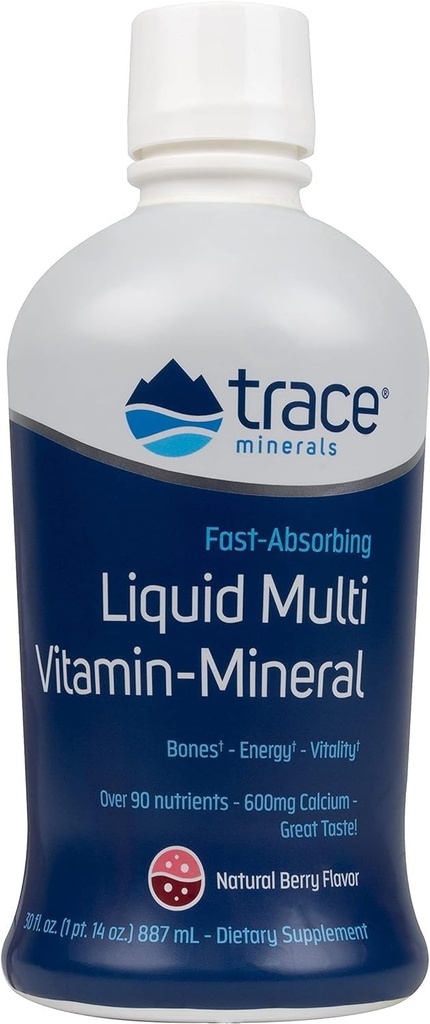 Trace Minerals Liquid Multi Vitamin-Mineral - Συμπλήρωμα υγρής βιταμίνης για την καθημερινή υποστήριξη της υγείας - Ενεργειακή υποστήριξη - Υγεία των οστών - Χωρίς γλουτένη - Berry - 30 fl oz (30 σερβιέτες)