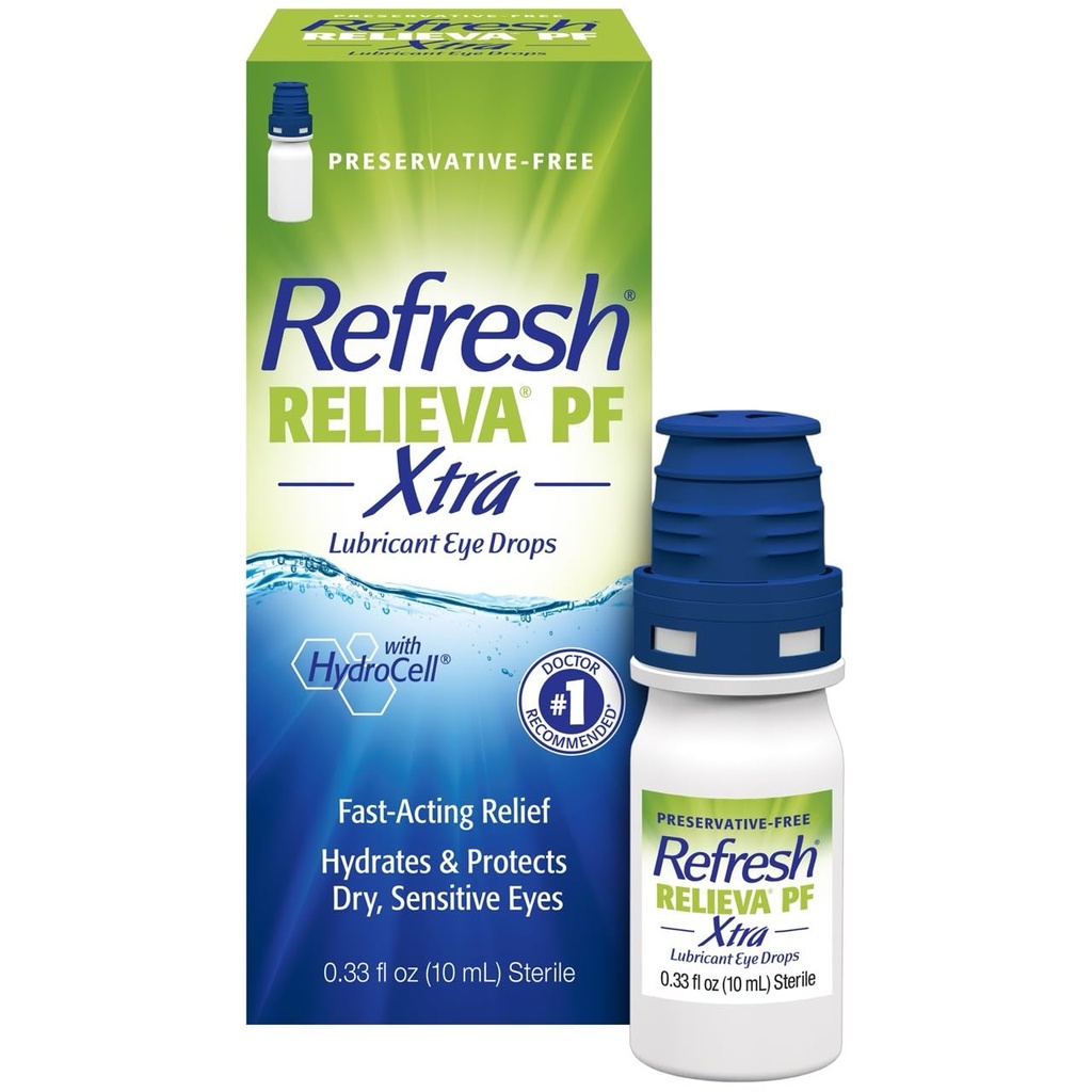 Ανανέωση RELIEVA PF Xtra Συντηρητικά-δωρεάν τεχνητά δάκρυα Λιπαντικές σταγόνες ματιών, 0,33 fl oz (10 mL)