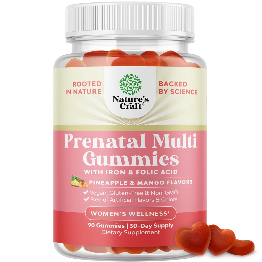 Vegan Προγεννητικές Gummies για γυναίκες - Gummy Προγεννητικές Βιταμίνες για γυναίκες με Φολικό οξύ και Superfruit Blend - Μασώμενες Βιταμίνες Gummy Formula (Pineapple Mango) 1 Μήνα