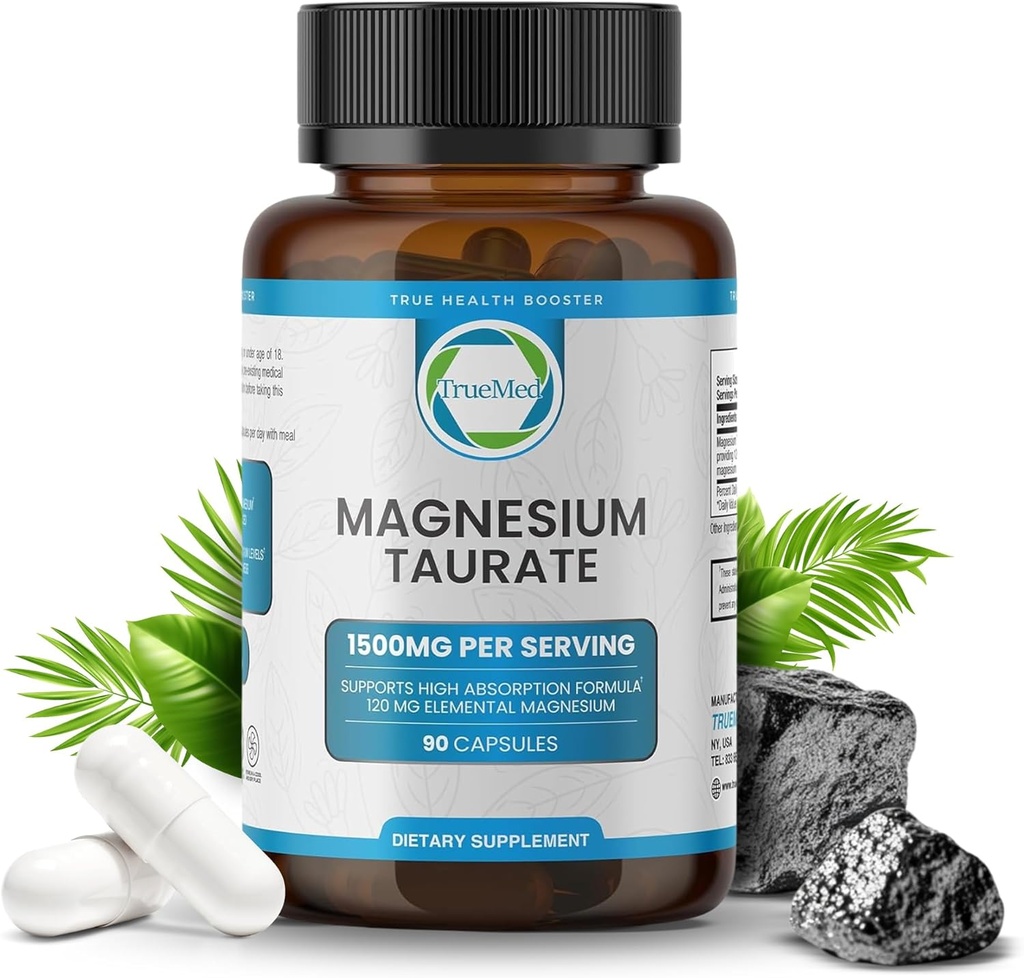 Natural Magnesium Taurate Supplement 1500 mg με 90 κάψουλες - 30 ημέρες προσφοράς για την υποστήριξη του ύπνου, την υγεία της καρδιάς, την χαλάρωση, την ισορροπία αρτηριακής πίεσης, και την ενίσχυση της ενέργειας