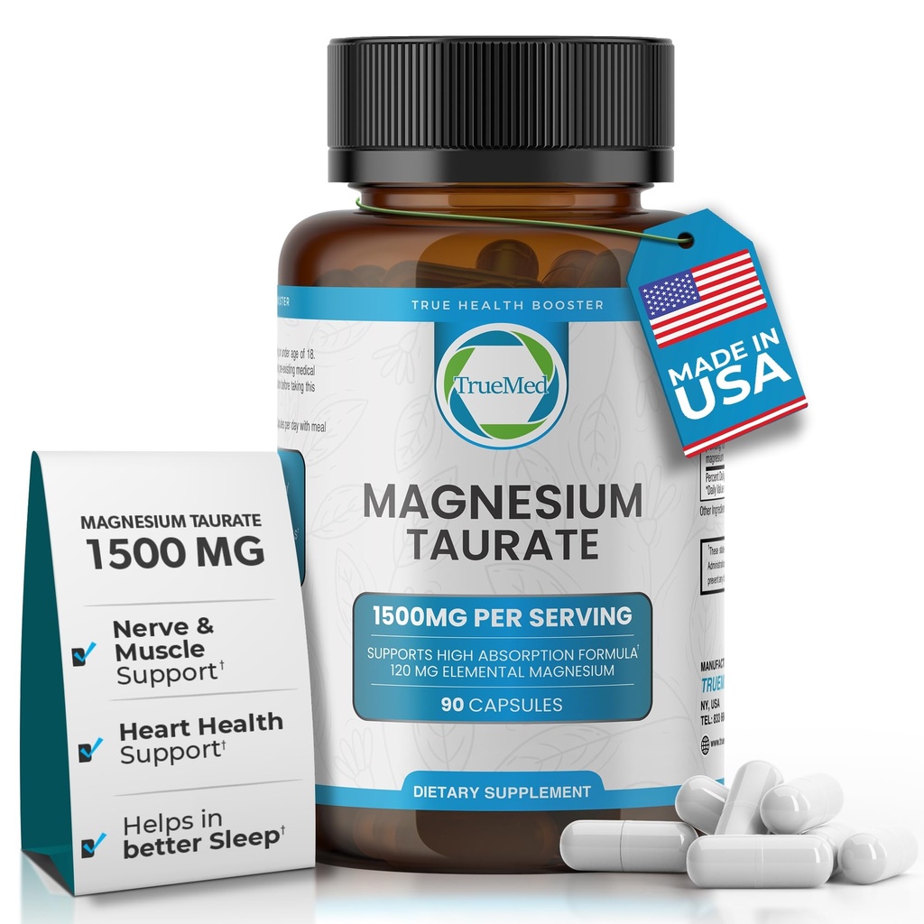 Natural Magnesium Taurate Supplement 1500 mg με 90 κάψουλες - 30 ημέρες προσφοράς για την υποστήριξη του ύπνου, την υγεία της καρδιάς, την χαλάρωση, την ισορροπία αρτηριακής πίεσης, και την ενίσχυση της ενέργειας
