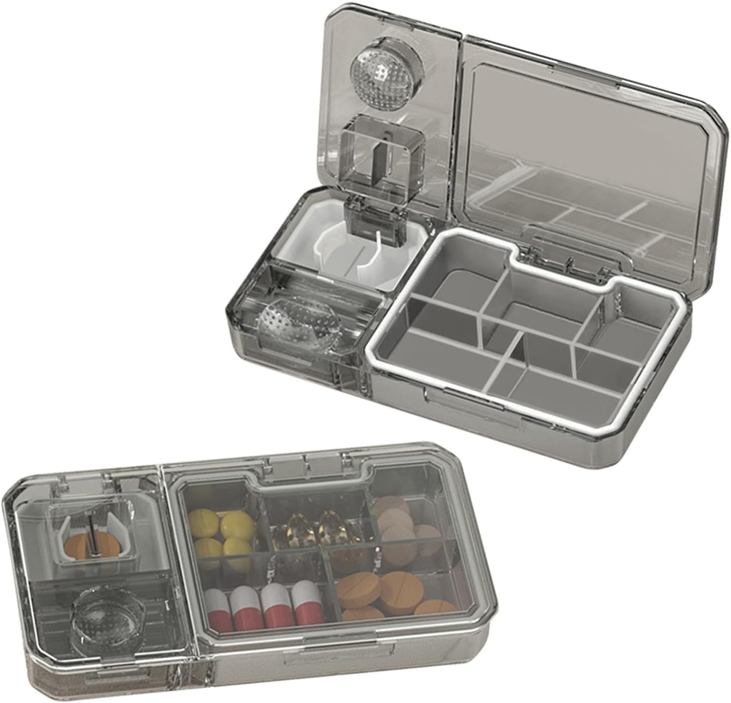 Daily Pill Box with Cutting and Grinding, Teeloray Travel Pill Box Organizer, BPA θήκη δωρεάν χάπια σφραγισμένη υγρασία φορητή, κουτί αποθήκευσης ιατρικής για βιταμίνη / φαρμακευτική αγωγή / τραπέζια / συμπληρώματα (Grey)