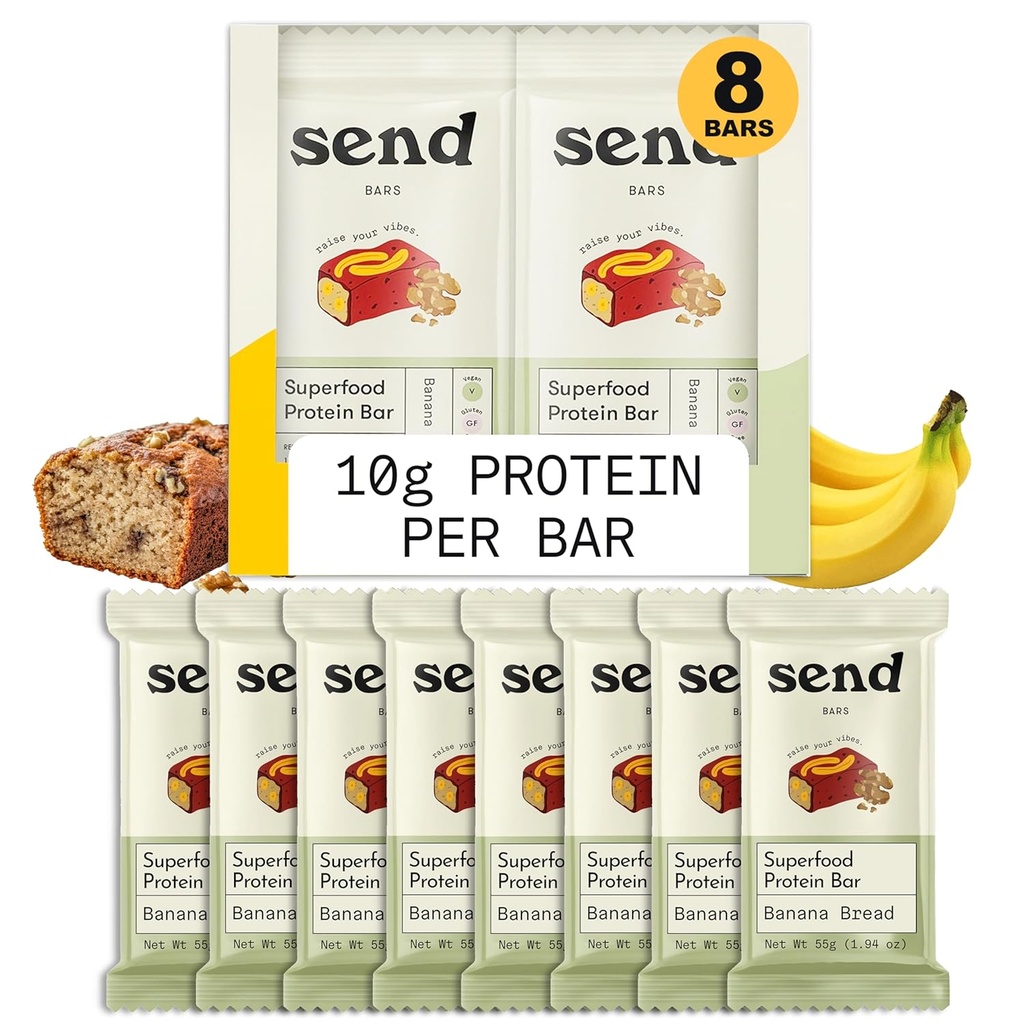 Αποστολή Bars φυτικής βάσης Vegan Healthy Protein Bars, Με Πράσινα (Banana Bread, 8 Bars) – Μόνο πραγματικά συστατικά, Zero Προστέθηκε Ζάχαρη, Χωρίς Γλουτένη, Γαλακτοκομικά Χωρίς