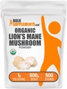 BulkSupplements.com Βιολογικά Λιοντάρια Mane Mushroom Powder - Lions Mane Powder, Mushroom Supplement - Vegan & Gluten Free, 1g ανά Σερβίρισμα, 500g (1.1 lbs) (Συσκευή των 1)