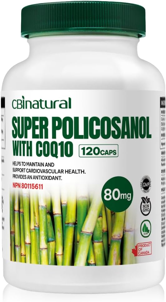 Super Sugarcane Policosanol 80 mg με CoQ10 30 mg, 120 κάψουλες λαχανικών, Heart & Cholesterol Support, 4-Month Supply, Non-GMO, Χωρίς γλουτένη