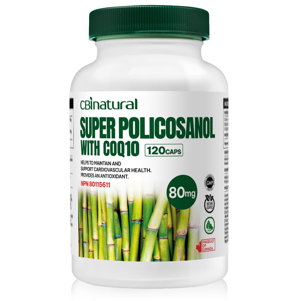 Super Sugarcane Policosanol 80 mg with CoQ10 30 mg, 120 Vegetable Capsules, Heart & Cholesterol Support, 4-Month Supply, Non-GMO, Gluten Free