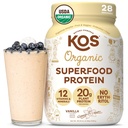KOS Vegan Protein Powder Erythritol Free, Βανίλια USDA Organic - Πρωτεΐνη με βάση τα μπιζέλια, Φυτικά Προϊόντα Πλούσια σε Βιταμίνες & Ορυκτά - Κέτο, Χωρίς γαλακτοκομικά - Αντικατάσταση γεύματος για γυναίκες & άνδρες, 28 Μερίδες