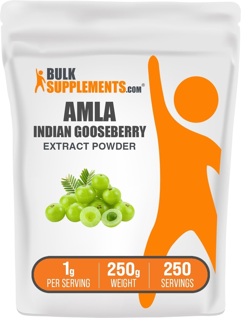 BulkSupplements.com Amla Extract Powder - Indian Gooseberry Extract, Amla Powder - Gluten Free, 1g per Serving, 250g (8.8 oz) (Pack of 1)