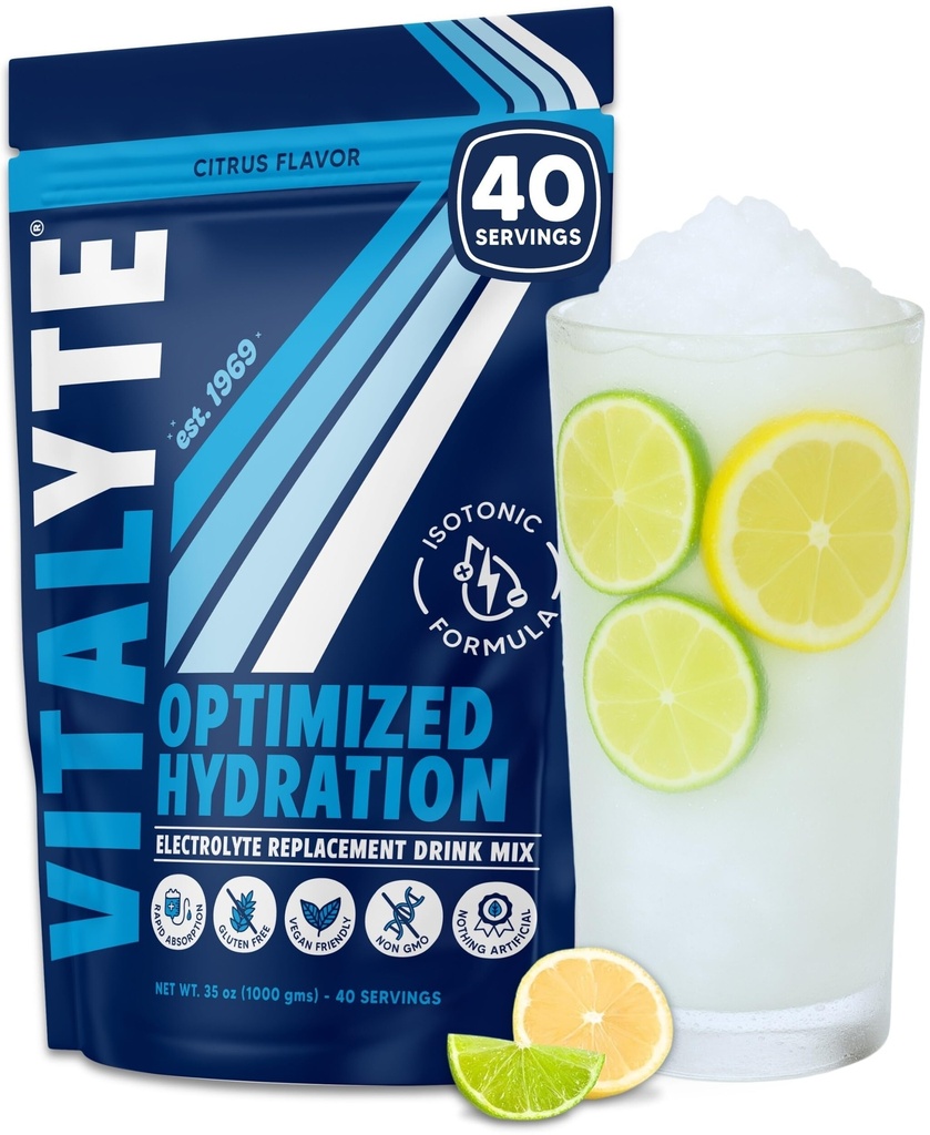 Vitalyte Ηλεκτρολυτικό Ποτό σε σκόνη Μείγμα, Ισοτονικό Ηλεκτρολυτικό Μείγμα Ενυδάτωσης, Χωρίς Γλουτένη Μείγμα Σκόνης, Συσκευασία των 1, 35 oz., Cool Citrus Γεύση