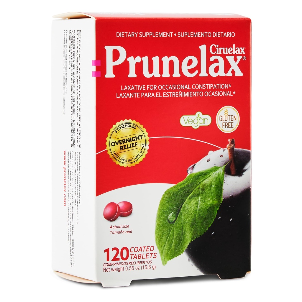 Prunelax Ciruelax Laxative Strength Mini Tablets - Διανυκτέρευση Ανακούφιση για περιστασιακή δυσκοιλιότητα, Senna Extract, Vegan & Gluten-free, Gentle Relief - 120ct