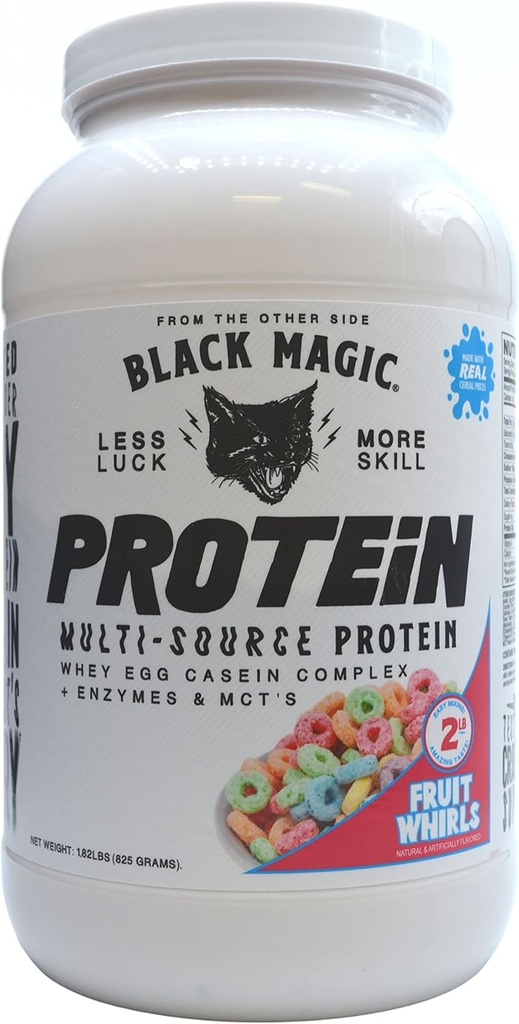Magician Black Magic Multi-Πηγή Πρωτεΐνη - Whey, Egg, Casein Complex with Enzymes & MCT's - Keto, Low Sugar - Pre/Post προπόνηση - Fruit Whirls Γεύση - 24g Πρωτεΐνη - 2 LB