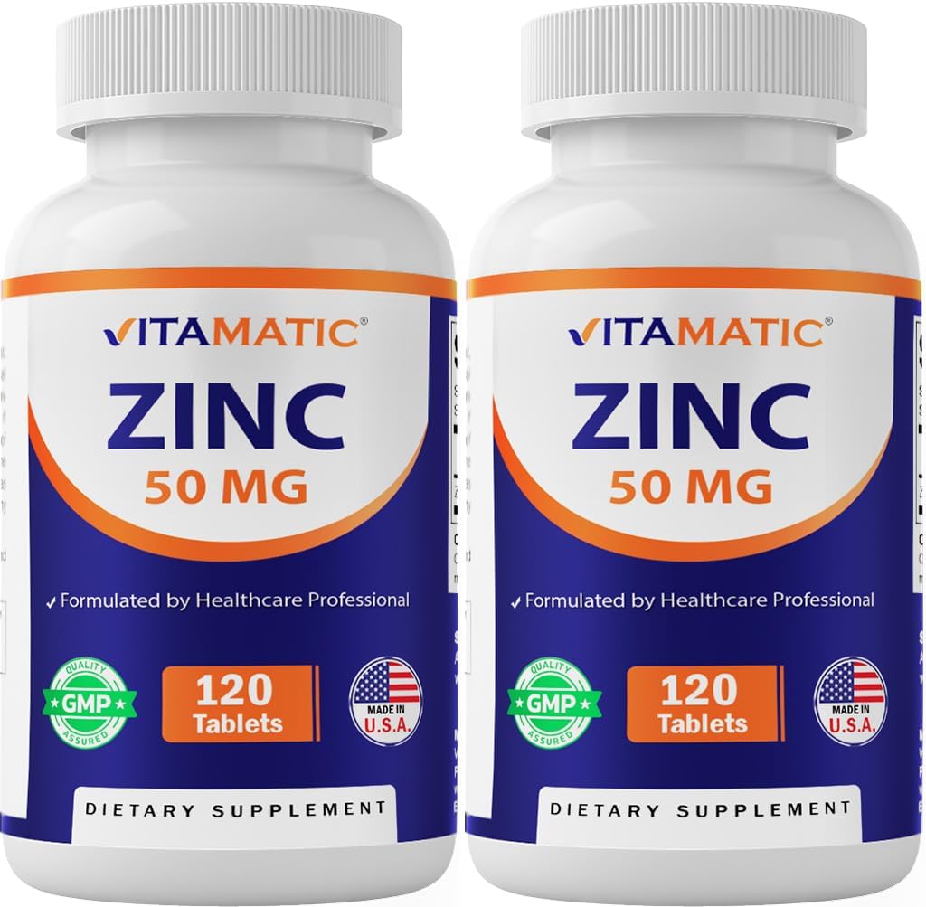 Vitamatic Zinc 50mg ως Zinc Gluconate 120 Count - συμπλήρωμα ανοσίας (Σύνολο 240 δισκία) - 2 συσκευασίες