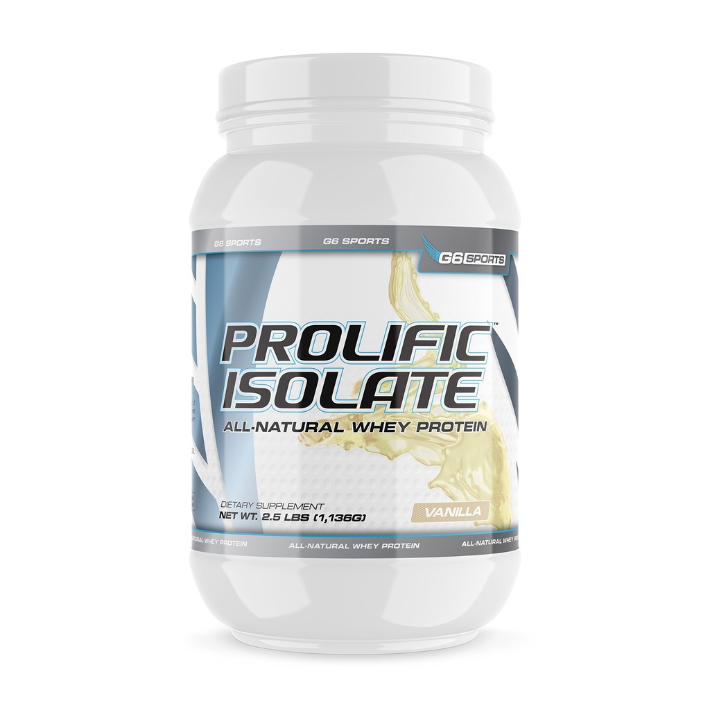 G6 Sports Nutrition Prolific Isolate All Natural Whey Protein Isolate (Gluten Free, Lactose Free, Soy Free, Stevia Sweetened, 25g Protein, 100 Calories) – 2.5lb Jar – Vanilla
