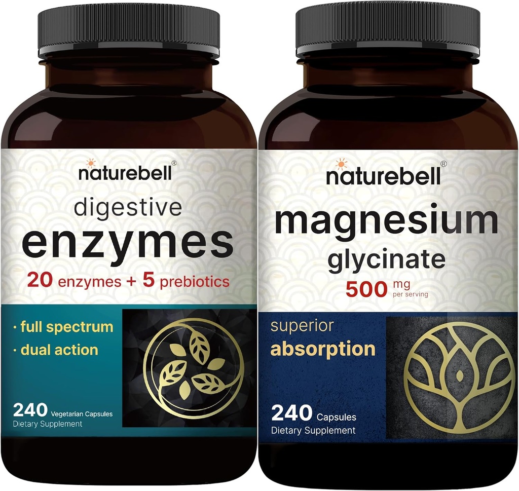Μαγνήσιο Γλυκινικό Κάψουλες 500mg, 240 Count - 100% Χηλικά & Καθαρά Ένζυμα με Προβιοτικά, 240 Κάψουλες Veggie - 20 Ένζυμο & 5 Προβιοτικό Παγκρεατικό Σύμπλεγμα