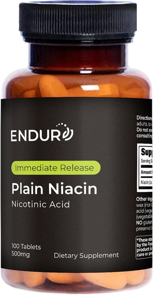 Endur Plain Niacin (Νικοτινικό οξύ), Heart Health & Healthy Cholesterol Balance Supplement, Inmmedia- Release Formula, Gluten Free, 500mg (100 δισκία)