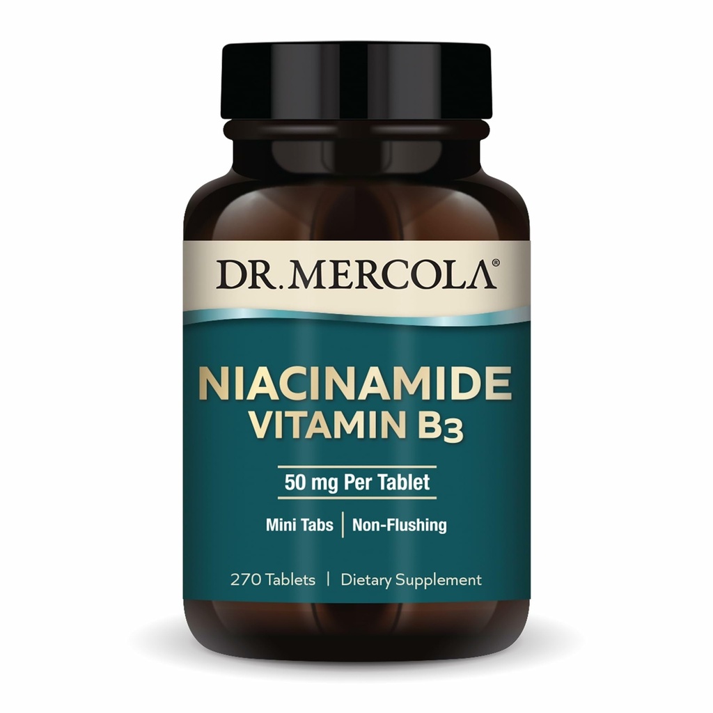 Dr. Mercola Niacinamide Vitamin B3- 50 mg ανά δισκίο - Υποστηρίζει τη Μεταβολική Υγεία - Μη Φλοιές - Mini Tabs - Μη ΓΤΟ, Χωρίς γλουτένη & Χωρίς σόγια - 270 Σερβιέτες (270 δισκία)