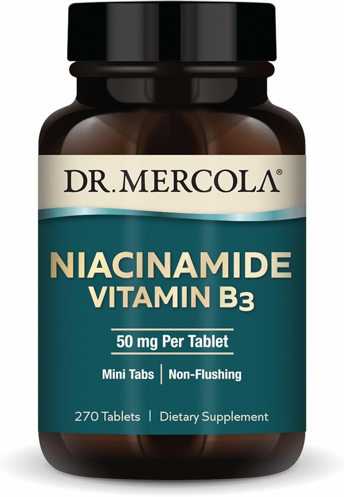 Dr. Mercola Niacinamide Vitamin B3- 50 mg ανά δισκίο - Υποστηρίζει τη Μεταβολική Υγεία - Μη Φλοιές - Mini Tabs - Μη ΓΤΟ, Χωρίς γλουτένη & Χωρίς σόγια - 270 Σερβιέτες (270 δισκία)