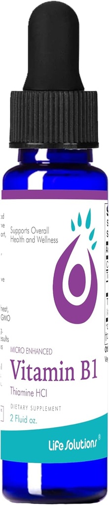 Life Solutions Vitamin B1 Σταγονομετρητής 2 oz - Thiamine B1 συμπλήρωμα - Βασικές βιταμίνες Β1 για την ενίσχυση της ενέργειας και την υποστήριξη του νευρικού συστήματος - Υγρή φόρμουλα για την εύκολη απορρόφηση