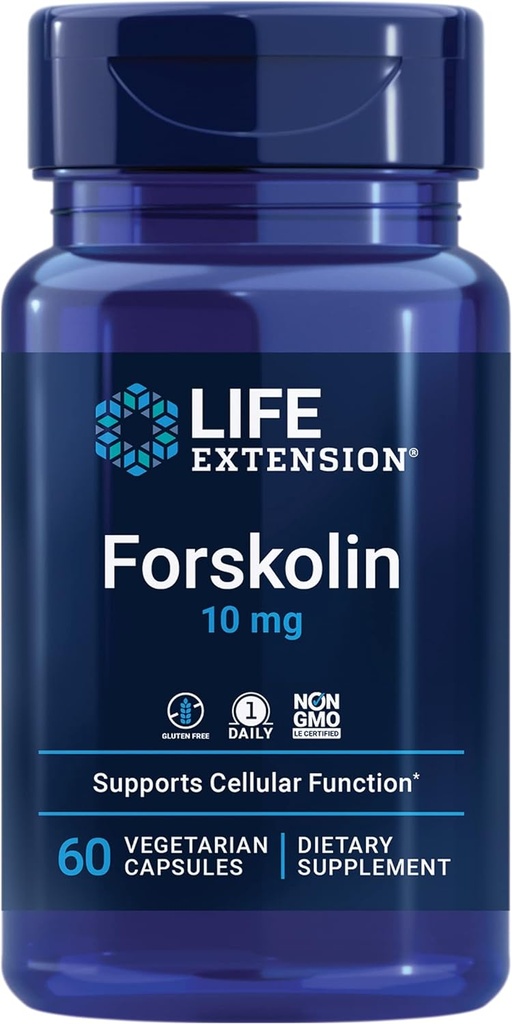 Επέκταση ζωής Forskolin, Coleus forskohlii, Cellular Energy Health Support Supplement, 10 mg, τυποποιημένο εκχύλισμα, μη-GMO, χωρίς γλουτένη, χορτοφαγικά, 60 κάψουλες, 1-2 μήνες προσφοράς