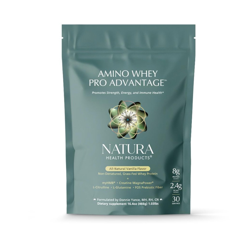 Natura Health Products Amino Whey Pro AdvantageTM - Πρωτεΐνη ορού γάλακτος με χόρτα με HMB, Creatine, L-Glutamine. Καθαρά συστατικά για την ανάπτυξη των μυών, Ανάκτηση (8 γραμμάρια πρωτεΐνης ανά Scoop - 30 εξυπηρετούν)